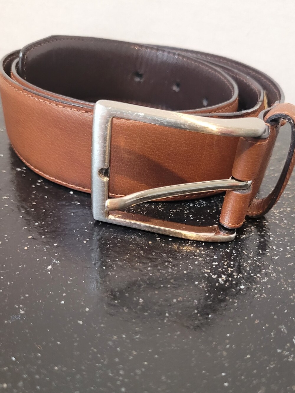 Tommy Bahama Classic Brown Leather Belt with Silver Buckle